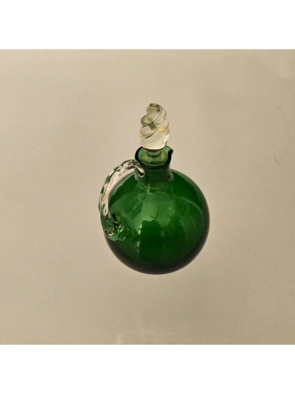 Emerald Green Art Glass Vintage Cruet 5 Inch Murano ? READ Small Flaw